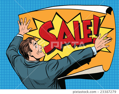 Retro man unfolds a poster sale 23387279