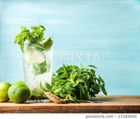 Homemade Mojito cocktail in tall glass with mint Homemade Mojito cocktail in tall glass with mint 23388060