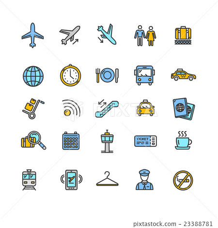 Airport Outline Colorful Icon Set. Vector 23388781