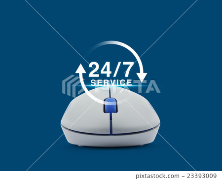 Computer mouse with button 24 hours service icon Computer mouse with button 24 hours service icon 23393009