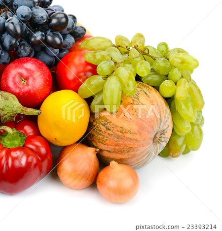 fruits and vegetables isolated on white background fruits and vegetables isolated on white background 23393214