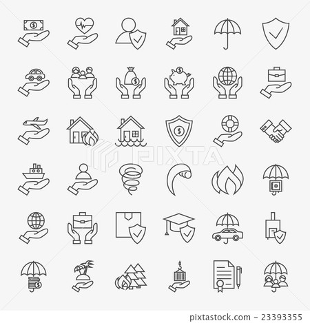 Insurance Line Art Design Icons Big Set - Stock Illustration [23393355 ...