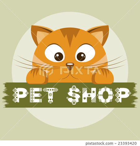 Pet shop emblem. Orange cat on animal store banner 23393420