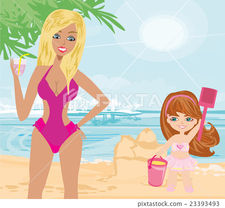 Mother and daughter on the beach 23393493