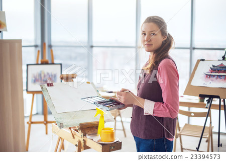 Portrait of a young woman painter drawing with Portrait of a young woman painter drawing with 23394573