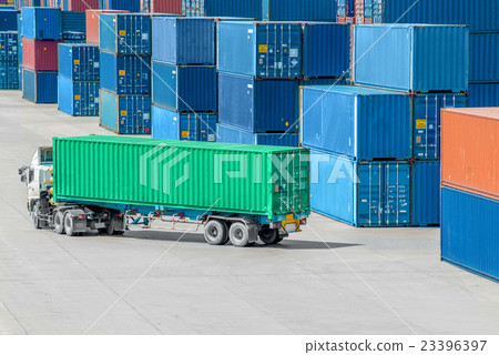 Truck in container depot Truck in container depot 23396397