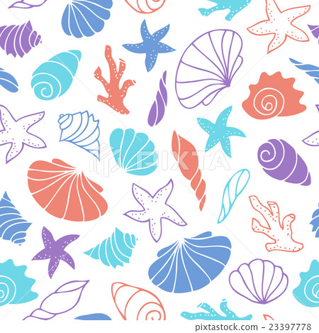 Seamless pattern of seashells. 23397778
