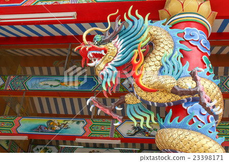 Golden dragon wrapped around the pole Golden dragon wrapped around the pole 23398171