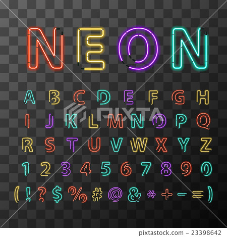 Colorful realistic neon letters, full latin 23398642