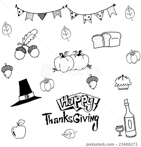 Happy Thanksgiving in doodle vector art - Stock Illustration [23400271