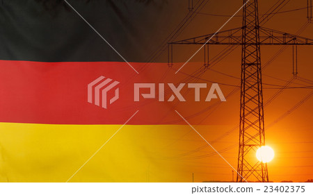 Energy Concept Germany Flag with sunset power pole 23402375