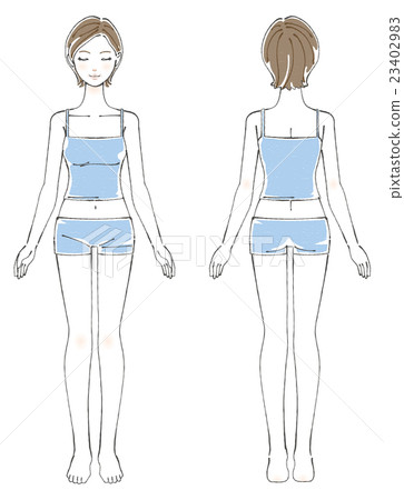 Front Of The Front Of The Whole Body Of A Woman - Stock Illustration 