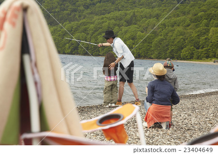 Family camp fishing 23404649