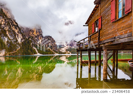 Braies Lake in Dolomites mountains, Braies Lake in Dolomites mountains, 23406458