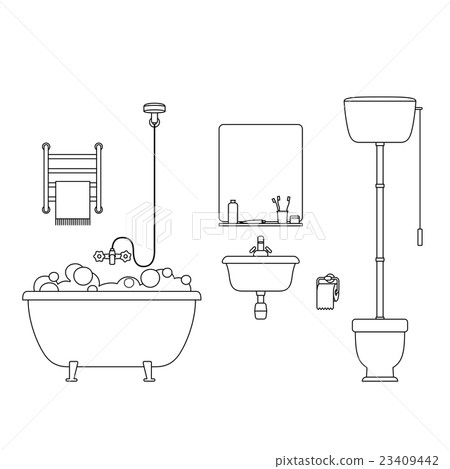 Bathroom line interior. - Stock Illustration [23409442] - PIXTA