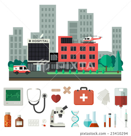 Hospital with medical icons. Hospital with medical icons. 23410294