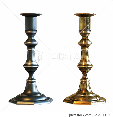 Two copper candlesticks isolated on white  23411187