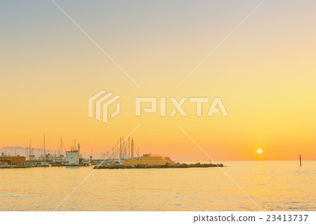 Barceloneta Beach in Barcelona at sunrise 23413737