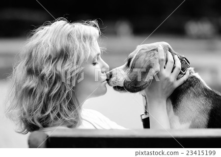 Bautiful hipster woman and her Beagle dog 23415199
