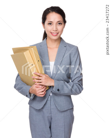 Asian Young Businesswoman hold with folder 23417272