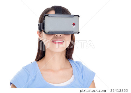 Chinese woman wearing vr device Chinese woman wearing vr device 23418863