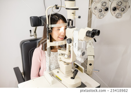 Woman is being examined of her eyesight 23418982