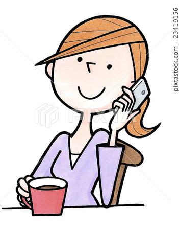 女性的日常生活19咖啡休息時間在智能手機上 女性的日常生活19咖啡休息時間在智能手機上 23419156