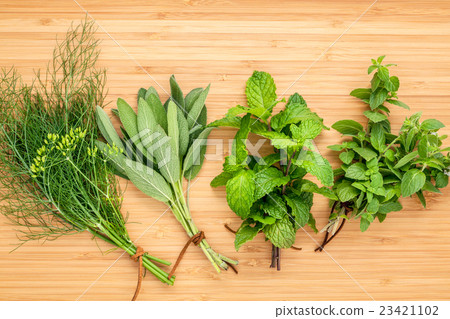 Various aromatic herbs and spices from garden  . 23421102