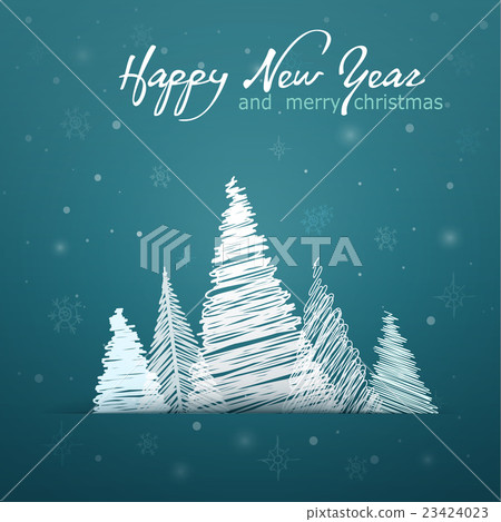 Christmas card with graphic trees and greetings  23424023