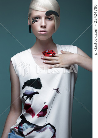 Fashionable girl: natural make-up, clothes with Fashionable girl: natural make-up, clothes with 23424780