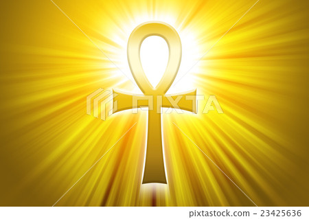 Golden Ankh with sunbeams 23425636