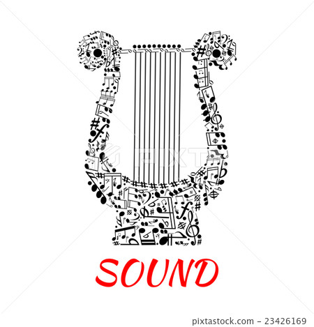 Notes and clefs in shape of lyre 23426169