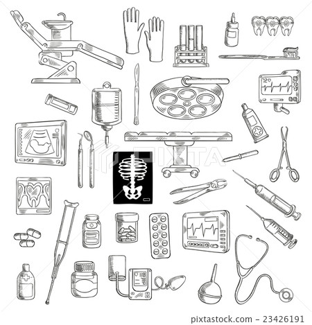 Sketch of medicine icons for hospital Sketch of medicine icons for hospital 23426191