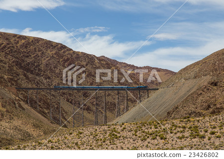 Train driving over Polvorilla Viaduct in Argentina Train driving over Polvorilla Viaduct in Argentina 23426802