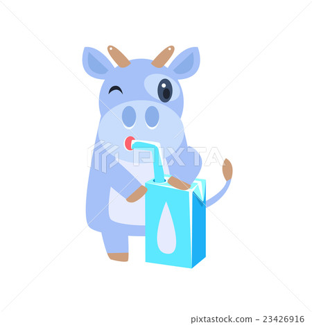 Cow Drinking Milk From Carton Box With Straw 23426916