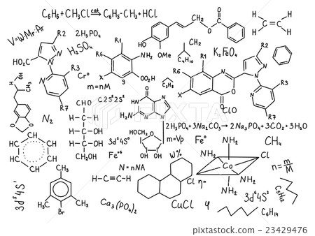 Hand drawn chemistry formulas Science knowledge 23429476