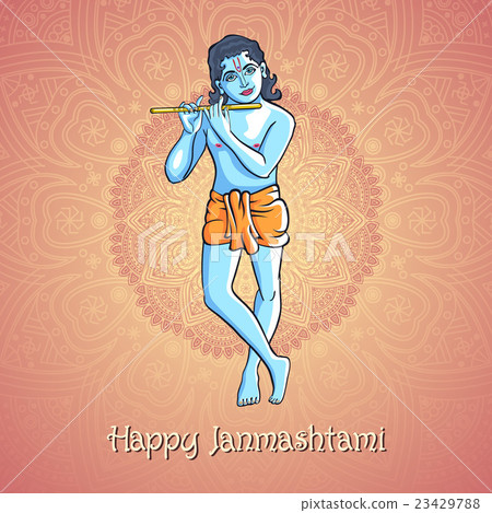 Krishna playing the flute. Vector janamashtmi  23429788