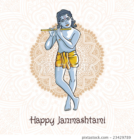 Krishna playing the flute. Vector janamashtmi  23429789