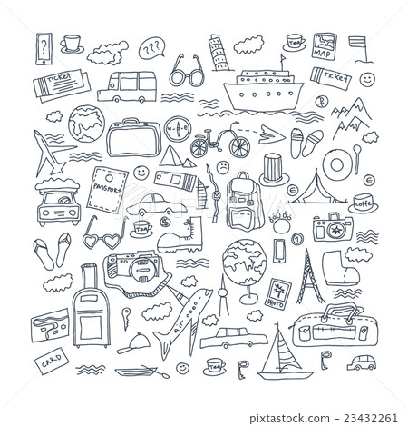 Hand drawn travel, tourism doodles elements vector 23432261