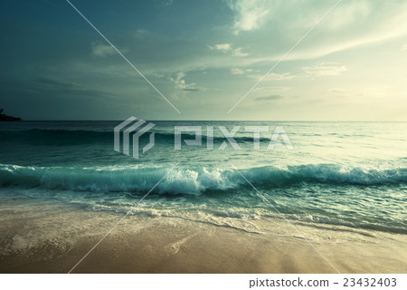 sunset on Seychelles beach 23432403