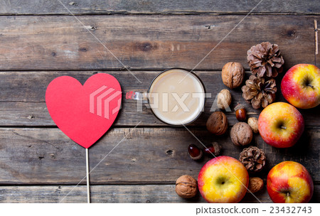 apples, fir-cones, cup of coffee, toy and nuts apples, fir-cones, cup of coffee, toy and nuts 23432743