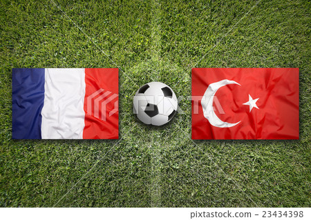 France vs. Turkey flags on soccer field France vs. Turkey flags on soccer field 23434398