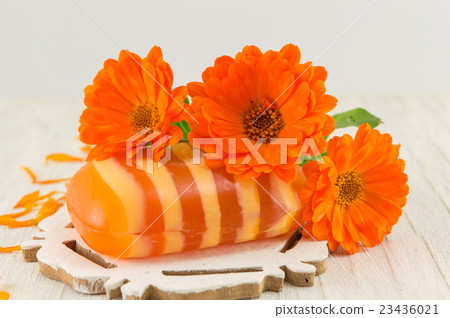 marigold soap with a fresh flower bouquet marigold soap with a fresh flower bouquet 23436021