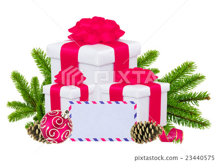 Christmas Gift Boxes, Balls and Tree Branch Christmas Gift Boxes, Balls and Tree Branch 23440575