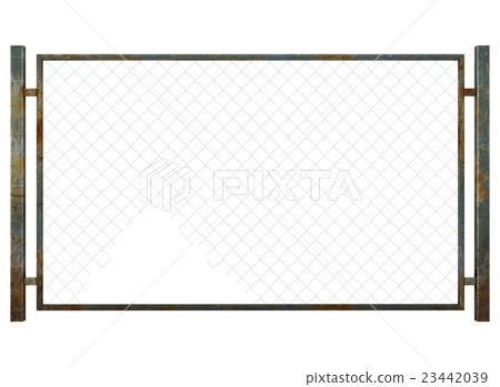 3d illustration of metal fence with rabitz. 23442039