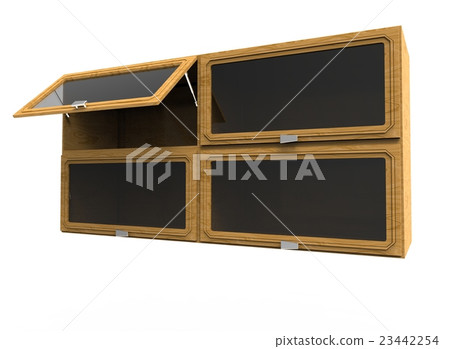 illustration of wooden shelves with glass windows 23442254