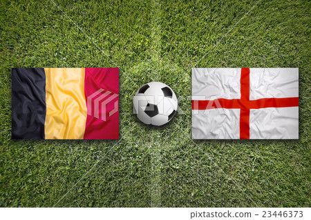 Belgium vs. England flags on soccer field 23446373
