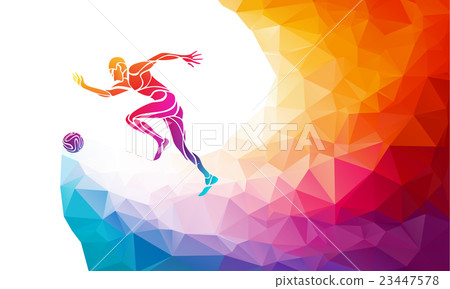 Soccer player. Footballer kicks the ball in trendy 23447578