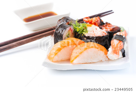 sushi on white dish isolated sushi on white dish isolated 23449505