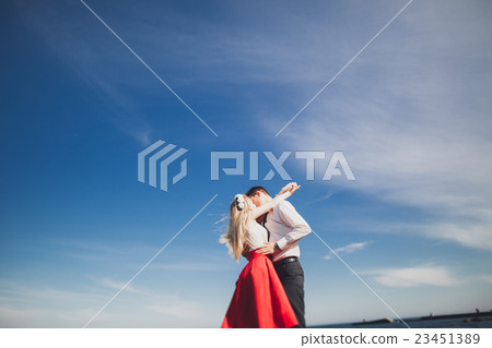 Charming bride, elegant groom on landscapes of 23451389